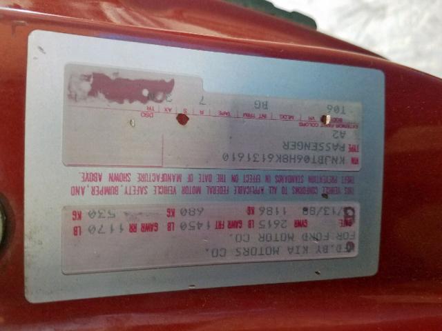 KNJBT06H8K6131610 - 1989 FORD FESTIVA L RED photo 10