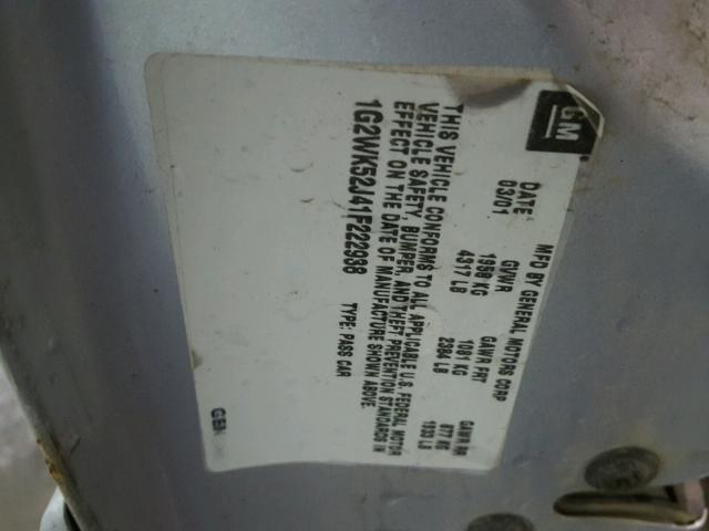 1G2WK52J41F222938 - 2001 PONTIAC GRAND PRIX Արծաթագույն լուսանկար 10