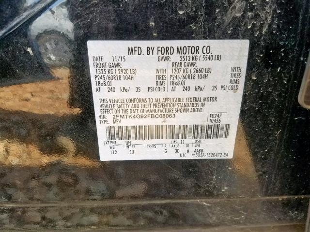 2FMTK4G92FBC08063 - 2015 FORD EDGE SE BLUE photo 10