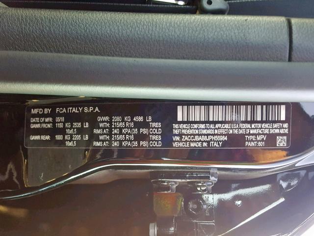 ZACCJBAB8JPH56984 - 2018 JEEP RENEGADE S BLACK photo 10