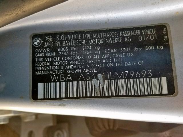 WBAFA53541LM79693 - 2001 BMW X5 3.0I SILVER photo 10