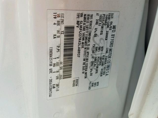 5LMFU27R43LJ48937 - 2003 LINCOLN NAVIGATOR თეთრი ფოტო 10