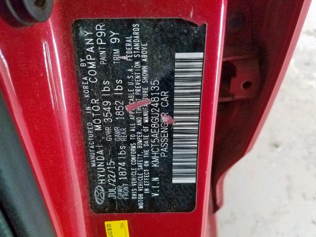 KMHCT5AE8GU248135 - 2016 HYUNDAI ACCENT SE RED photo 10