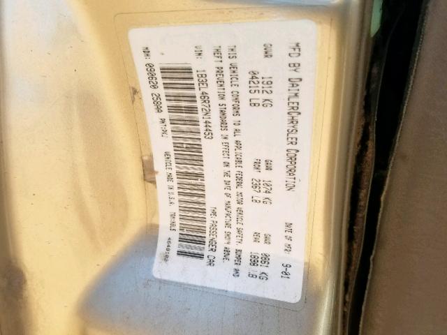 1B3EL46R72N144453 - 2002 DODGE STRATUS SE GOLD photo 10