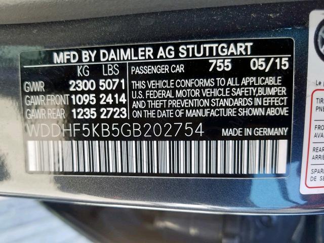 WDDHF5KB5GB202754 - 2016 MERCEDES-BENZ E 350 GRAY photo 10