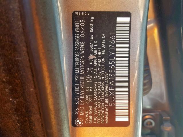 5UXFA13565LY17661 - 2005 BMW X5 3.0I GRAY photo 10