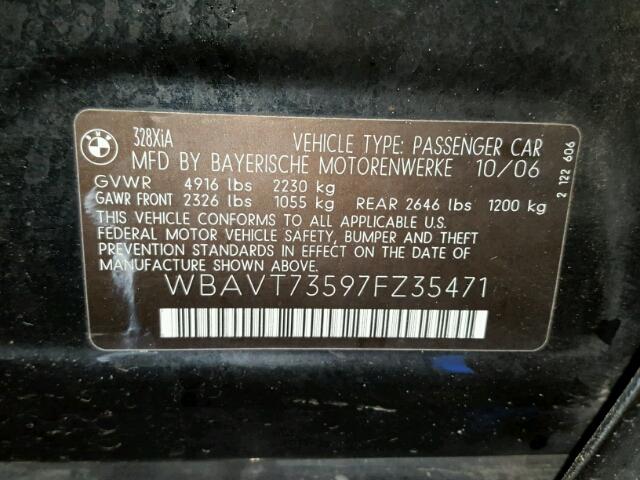 WBAVT73597FZ35471 - 2007 BMW 328 XIT BLACK photo 10