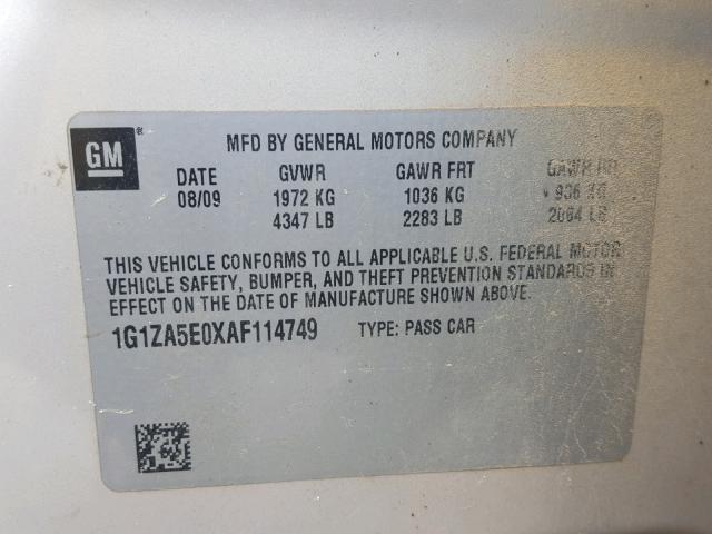 1G1ZA5E0XAF114749 - 2010 CHEVROLET MALIBU LS TAN photo 10