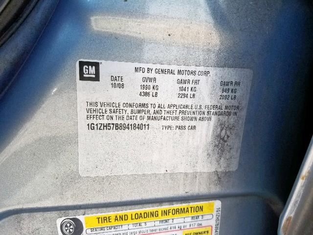 1G1ZH57B894184011 - 2009 CHEVROLET MALIBU 1LT 蓝色 照片 10
