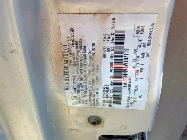 1FAFP34N96W107119 - 2006 FORD FOCUS ZX4 SILVER photo 10