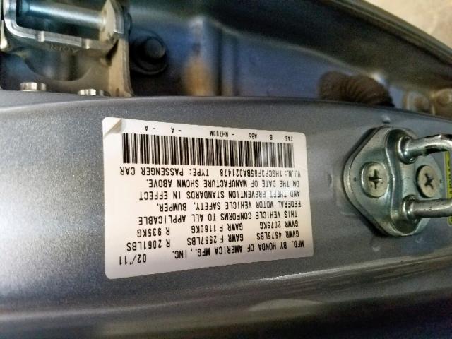 1HGCP3F85BA021478 - 2011 HONDA ACCORD EXL SILVER photo 10