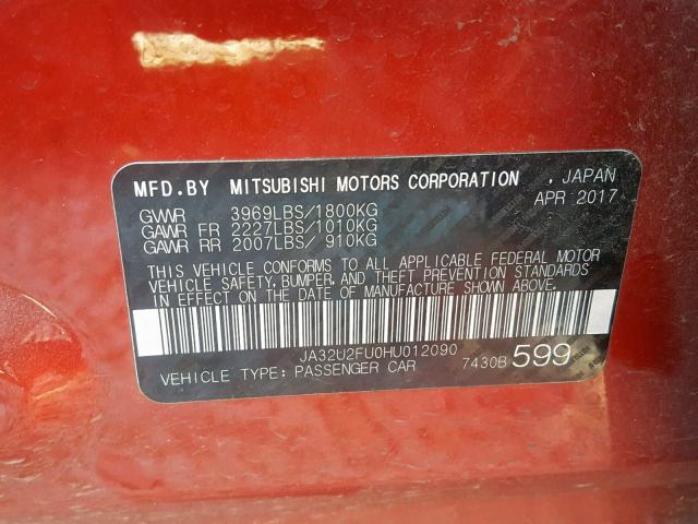 JA32U2FU0HU012090 - 2017 MITSUBISHI LANCER ES RED photo 10