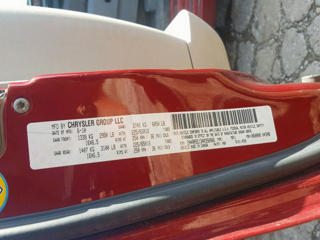 2A4RR5D13AR358966 - 2010 CHRYSLER TOWN & COU RED photo 10