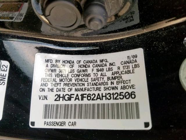 2HGFA1F62AH312506 - 2010 HONDA CIVIC LX-S BLACK photo 10