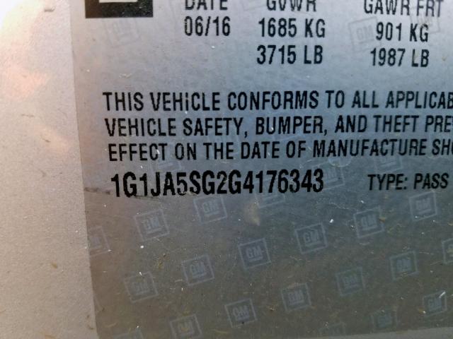 1G1JA5SG2G4176343 - 2016 CHEVROLET SONIC LS 银色 照片 10