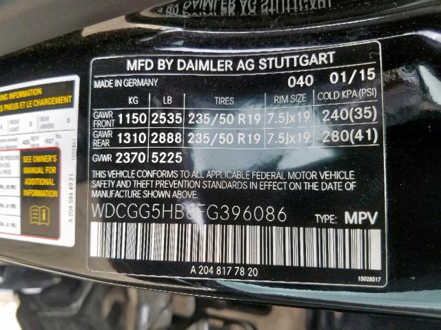 WDCGG5HB8FG396086 - 2015 MERCEDES-BENZ GLK 350 BLACK photo 10