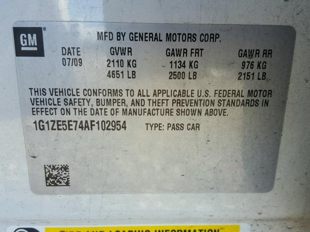 1G1ZE5E74AF102954 - 2010 CHEVROLET MALIBU LTZ 白色 照片 10