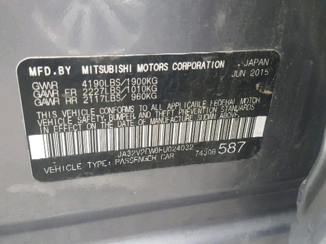 JA32V2FW8FU024032 - 2015 MITSUBISHI LANCER SE GRAY photo 10