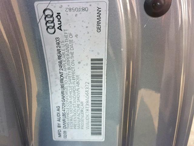 WAUDK78T39A044372 - 2009 AUDI A5 QUATTRO GRAY photo 10