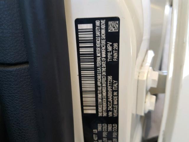 ZACCJAAB6HPF77296 - 2017 JEEP RENEGADE S 白色 照片 10