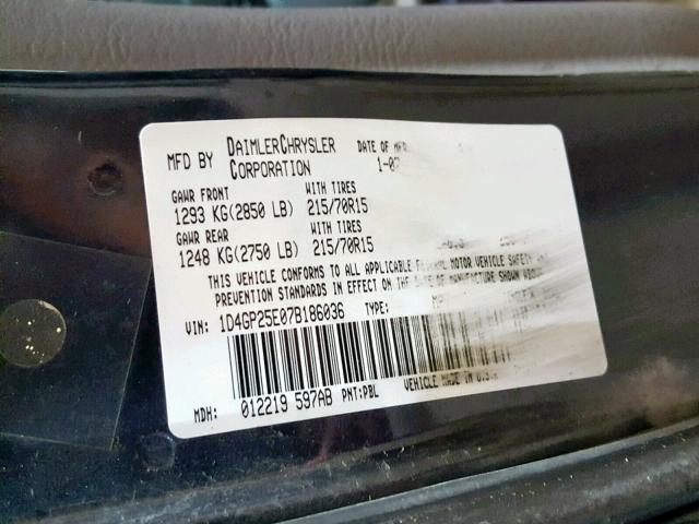 1D4GP25E07B186036 - 2007 DODGE CARAVAN SE BLUE photo 10