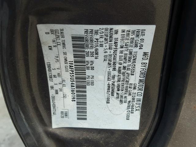 1FAFP55U54A160198 - 2004 FORD TAURUS SES GRAY photo 10