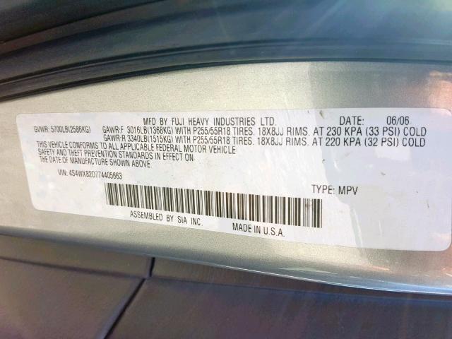 4S4WX82D774405663 - 2007 SUBARU B9 TRIBECA GRAY photo 10