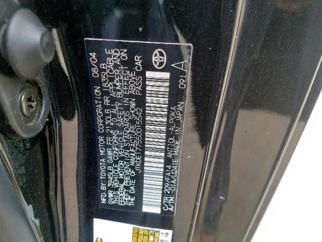 JTKDE177550015542 - 2005 TOYOTA SCION TC შავი ფოტო 10