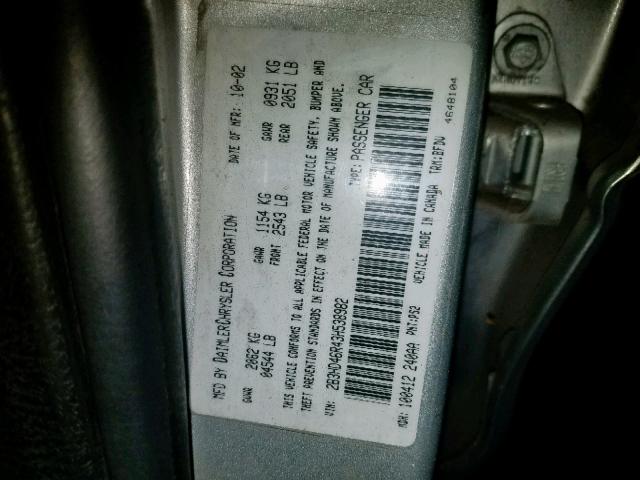 2B3HD46R43H538982 - 2003 DODGE INTREPID S 银色 照片 10