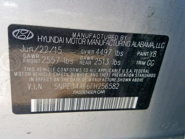 5NPE34AF6FH256582 - 2015 HYUNDAI SONATA SPO SILVER photo 10