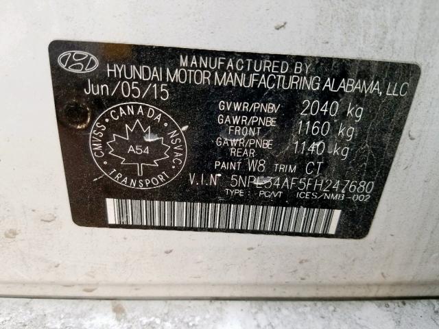 5NPE34AF5FH247680 - 2015 HYUNDAI SONATA SPO WHITE photo 10