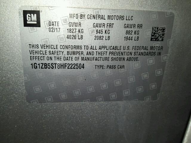 1G1ZB5ST8HF222504 - 2017 CHEVROLET MALIBU LS 银色 照片 10