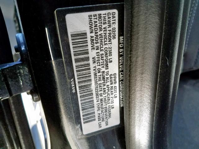 YV1MS390762206374 - 2006 VOLVO S40 2.4I BLACK photo 10