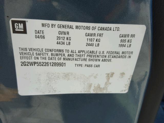 2G2WP552261289901 - 2006 PONTIAC GRAND PRIX ლურჯი ფოტო 10