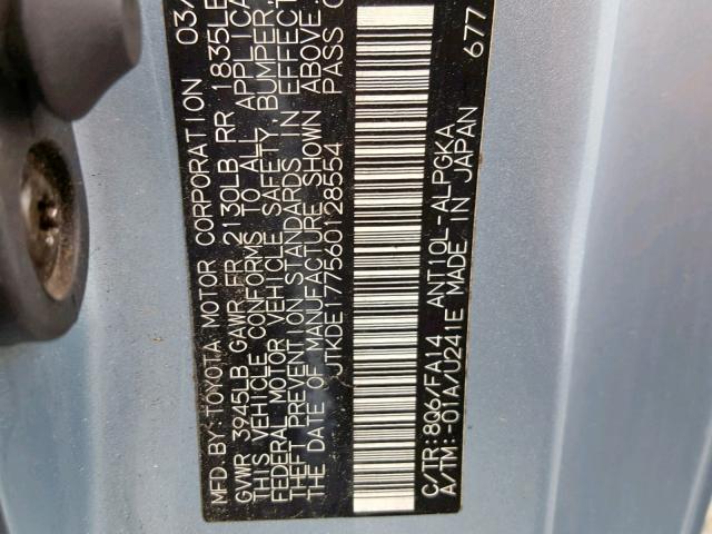 JTKDE177560128554 - 2006 TOYOTA SCION TC ლურჯი ფოტო 10