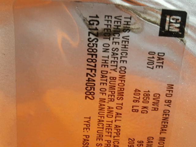 1G1ZS58F87F240582 - 2007 CHEVROLET MALIBU LS 银色 照片 10