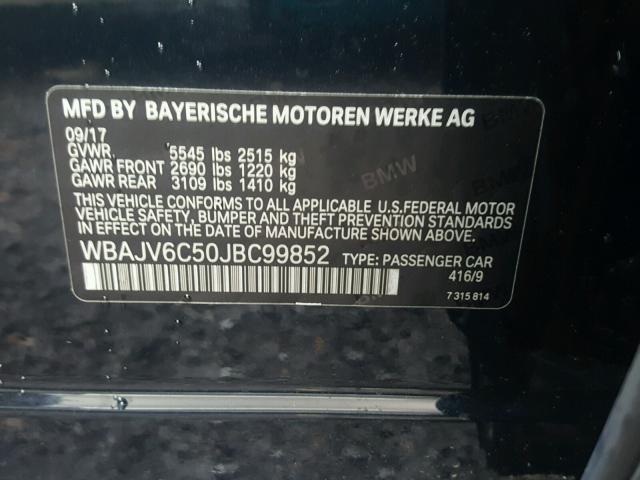 WBAJV6C50JBC99852 - 2018 BMW 640 XIGT BLACK photo 10