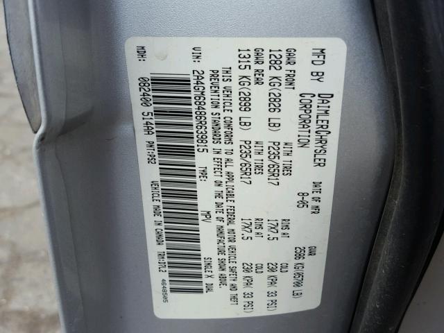 2A4GM68486R639815 - 2006 CHRYSLER PACIFICA T SILVER photo 10