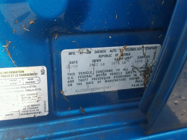 KL1TD56E59B656981 - 2009 CHEVROLET AVEO LS GREEN photo 10
