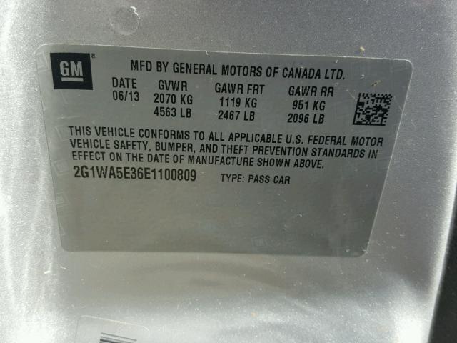 2G1WA5E36E1100809 - 2014 CHEVROLET IMPALA LIM SILVER photo 10