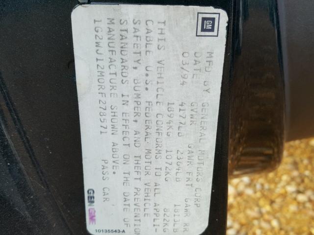 1G2WJ12M0RF278571 - 1994 PONTIAC GRAND PRIX GREEN photo 10