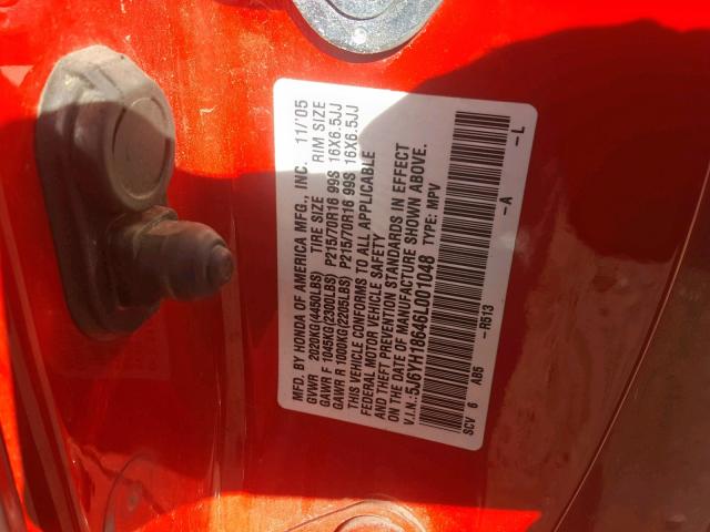 5J6YH18646L001048 - 2006 HONDA ELEMENT EX RED photo 10