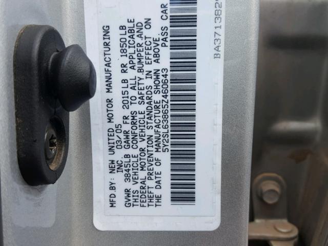 5Y2SL63865Z460643 - 2005 PONTIAC VIBE SILVER photo 10