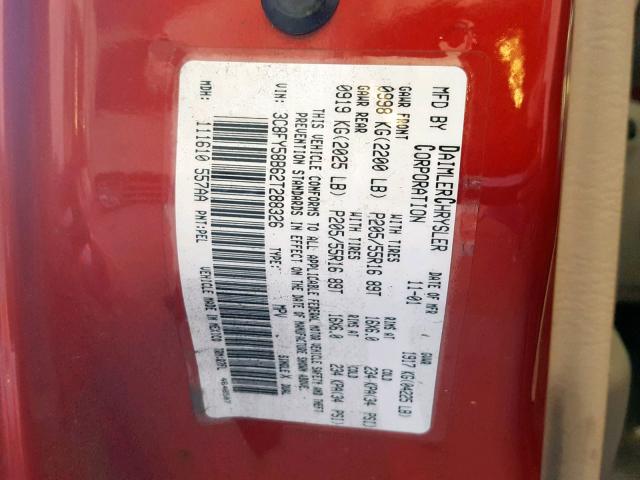 3C8FY58B62T288326 - 2002 CHRYSLER PT CRUISER RED photo 10