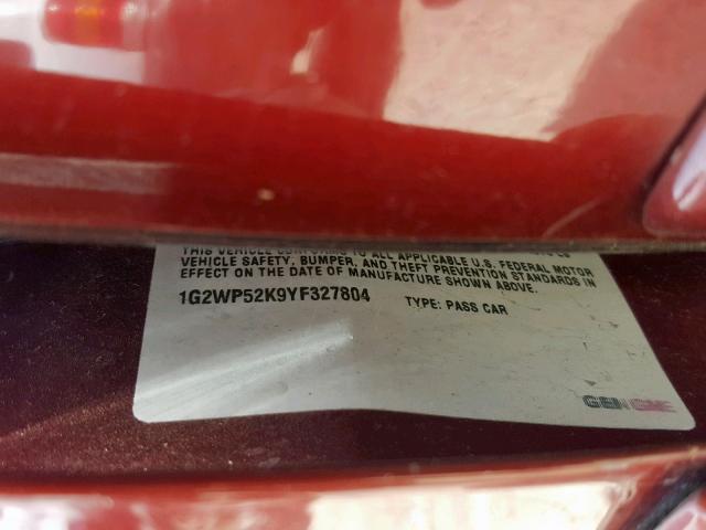 1G2WP52K9YF327804 - 2000 PONTIAC GRAND PRIX MAROON photo 10