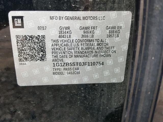 1G1ZB5ST0JF110754 - 2018 CHEVROLET MALIBU LS 黑色 照片 10