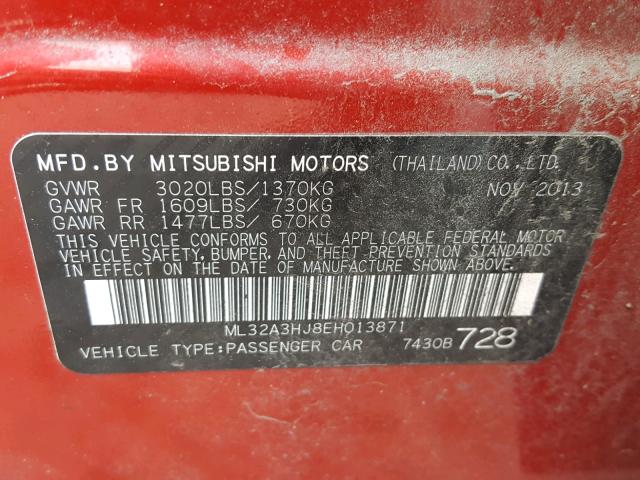ML32A3HJ8EH013871 - 2014 MITSUBISHI MIRAGE DE RED photo 10