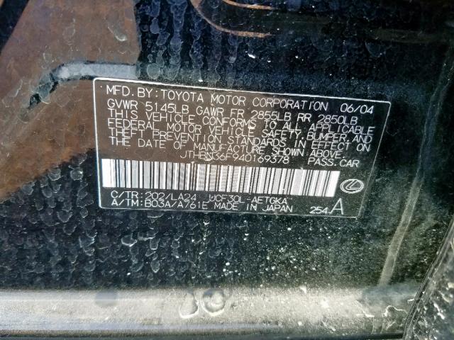 JTHBN36F940169378 - 2004 LEXUS LS 430 BLACK photo 10