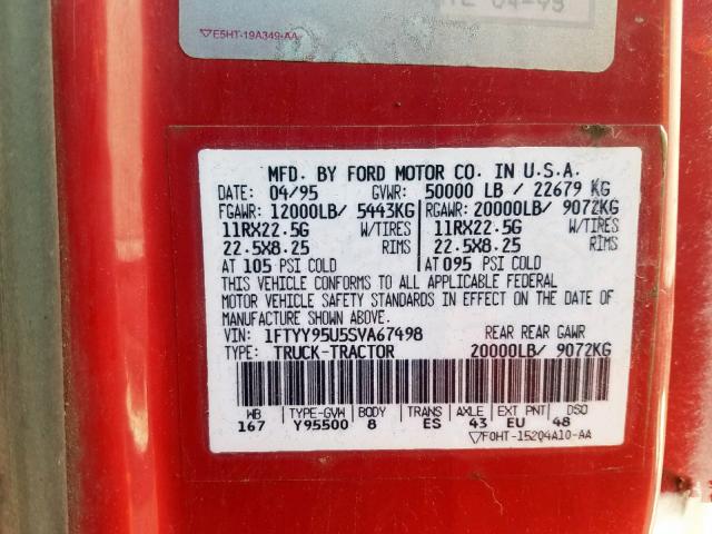 1FTYY95U5SVA67498 - 1995 FORD L-SERIES L RED photo 10