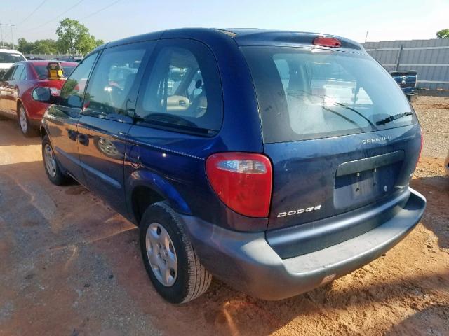 1B4GP25BX2B535664 - 2002 DODGE CARAVAN SE BLUE photo 3